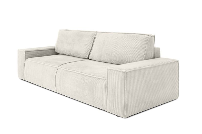 sztruksowa sofa z funkcją spania i z pojemnikiem pillow bezowa